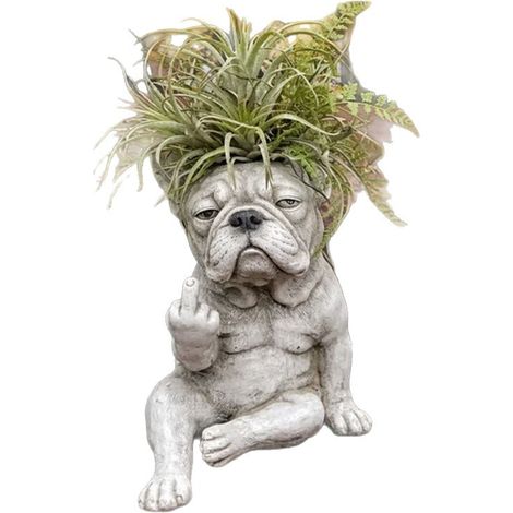 Blumentopf aus Kunstharz in Form einer Bulldogge – fürs Büro – mit einem entzückenden Motiv