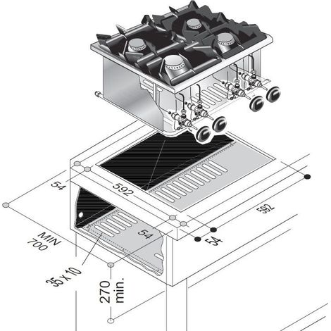 Cuisinière à gaz 4 bruleurs 14kw - Combisteel (1/2)