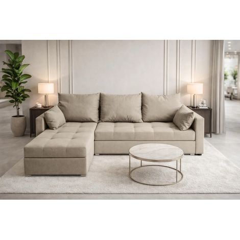 AX LIVING Ecksofa ELIF Beige mit Schlaffunktion L-Form, Sofa mit Bettkasten - Moderne Ecksofa, Wohnzimmer Ecksofa - Eckcouch Beige - Links