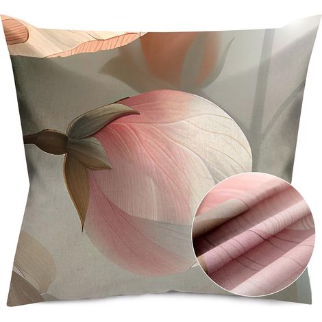 Taie d'oreiller 40x40 cm en satin de coton, imprimé numérique, motif boutons de fleurs rose clair (1/5)