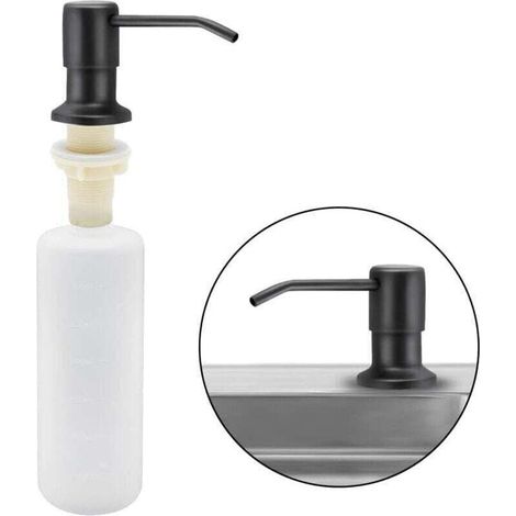 Distributeur de Savon Évier Cuisine Encastrable Acier Inoxydable 350 ML Pompe Rotative 360° Rechargeable Noir (1/3)