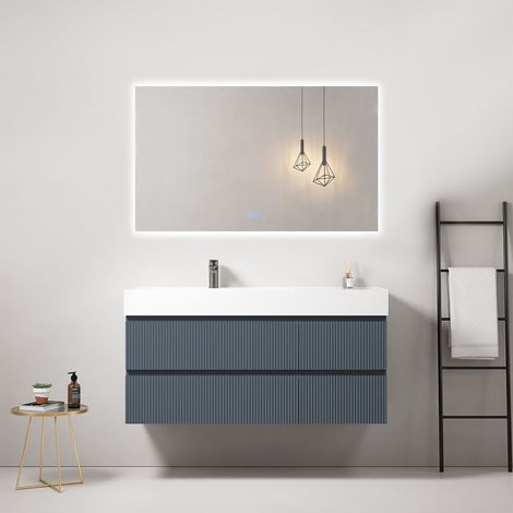 Mobile bagno sospeso cannettato 120 cm Blu Mare Lavabo a Sinistra in Resina Specchio Quadro Retroilluminato - Fiji Paint (1/4)
