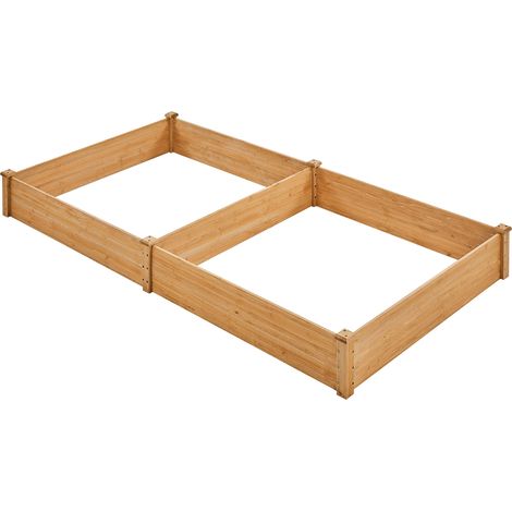 Yaheetech Letto Rialzato da Giardino in Legno con Griglia Centrale Fioriera per Coltivazione Marrone Chiaro 234,5 cm × 120,5 cm × 25,2 cm (1/5)