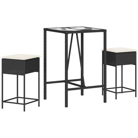 Maison Exclusive - Set Bar da Giardino 3 pz con Cuscini in Polyrattan Nero (1/5)