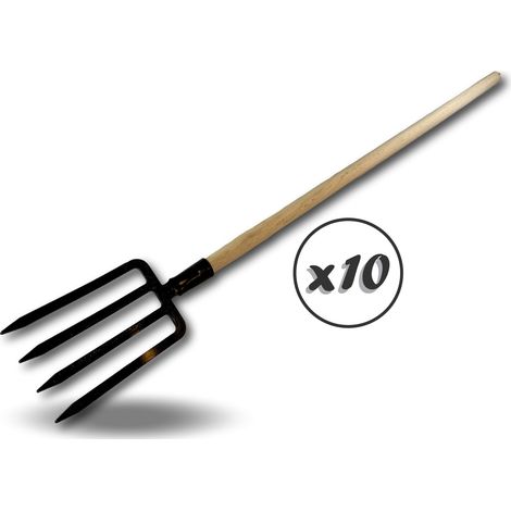 Fourche à bêche 4 dents larges Manche de 120 cm en bois Tête en acier forgé - Quantité x10 - Fourche bêche 4 dents larges