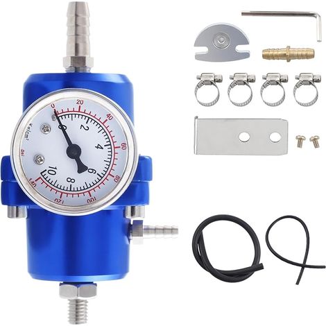Régulateur de Pression de Carburant FPR Réglable 0-140 PSI Alliage d'Aluminium Universel avec Jauge de Pression Tuyau et Kit d'Adaptateur de Montage Rouge