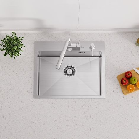 Auralum 55x45cm Lavello da Cucina in Acciaio Inox , Lavandino Cucina con 300ml dispenser di sapone e Sifone, Lavello Incasso da appoggio o filotop (1/5)