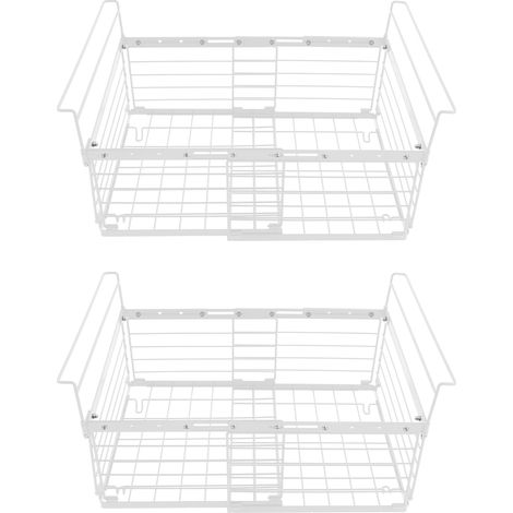 Lot de 2 organiseurs congélateur pour congélateur extensible, longueur réglable de 49 à 63 cm, panier pour congélateur avec poignées, panier de rangement peu encombrant, blanc (1/5)