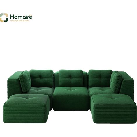 Canapé modulable en velours côtelé vert avec accoudoirs 297 x 177 x 69 cm HOMAIRE (1/5)