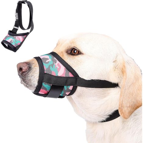 Muselière respirante en maille douce avec collier élastique anti-fugue pour chien (rouge, taille L) (1/4)