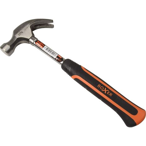 Marteau Arrache-Clou 225 g – Tête en Acier Inoxydable – Manche en Acier avec Poignée Antidérapante – Noir/Orange – 26 cm