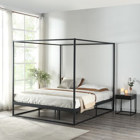 Himmelbett Kristianstad Metall 160x200 cm Schwarz [en.casa] (1/5)