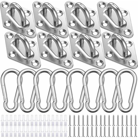 Crochets Plafond Inox - 8 Pièces - Acier Inoxydable - Suspension Lourde - Hamac et Filet - Argent 5,9x3,6cm (1/5)