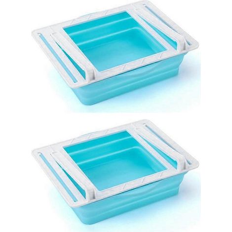 Boîte de rangement pour tiroir de réfrigérateur, organisateur en plastique transparent bleu-- (1/5)