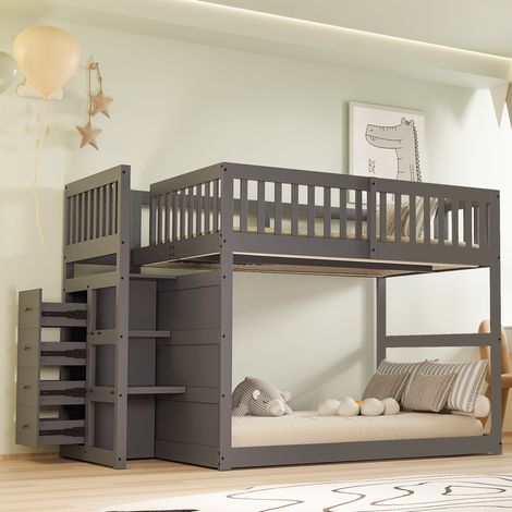 MEUBLIV Letto a castello basso 140x200 cm grigio – con scala contenitore, senza materasso (1/5)