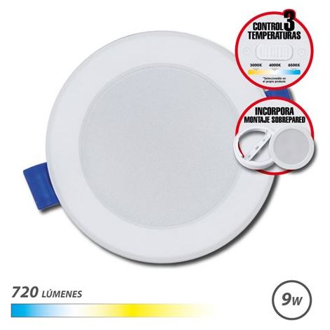 Elbat rundes Downlight 9w - 720lm -- Selektor 3 Temperaturen+Überwand - Farbe weiß