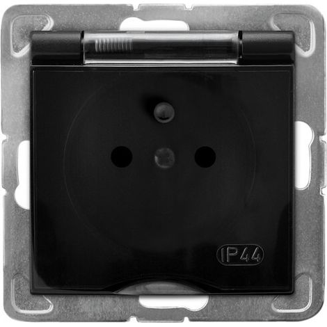 Prise étanche aux projections d'eau avec mise à la terre, couvercle transparent IP44 - noir m