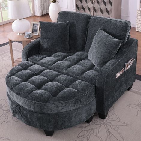 Divano letto multifunzionale 2 in 1 con pouf contenitore nero (1/5)