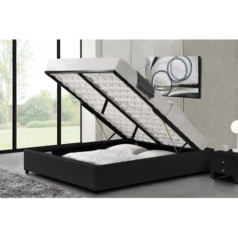 Concept-Usine – Cadre de lit noir 140x190 cm avec coffre de rangement – Lattes en bois peuplier – Structure en plywood – 2 places – 4 pieds en plastique (1/5)