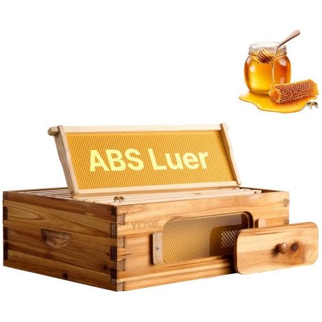 Bienenstock-Starterset, mittlere Box, 100 % mit Bienenwachs beschichtetes natürliches Tannenholz, Langstroth-Bienenstock-Set mit 10 Rahmen und Mittelwänden, transparente Bienenfenster aus Acryl (1/5)