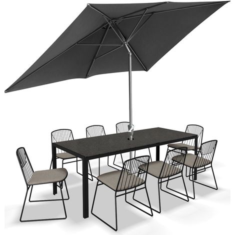 Wolketon Sonnenschirm 200x300cm, Gartenschirm, knickbar, Schirmtuch mit PA-Beschichtung, UV-Schutz bis UPF 50+, ohne Ständer, grau