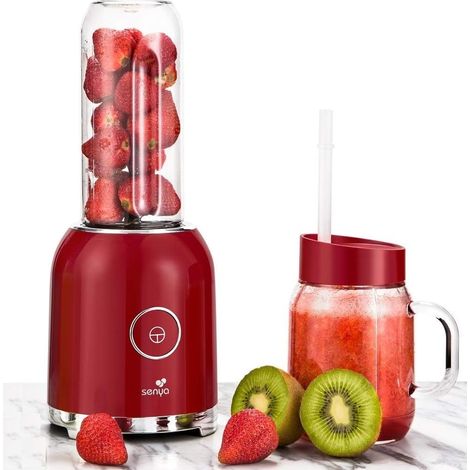 Senya Frullatore Smoothie con 2 Bottiglie Portatile Rosso Juicy Delight 250W 6 Lame in Acciaio Inox SYCP-M025 Senza BPA