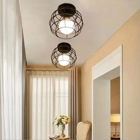 Yowei 2Pcs Retro Plafonnier Industrielle Noir Lampe Plafonnier Vintage en Cage Style Edison pour Salon Chambre (1/4)