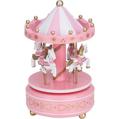 Carrousel musical Merry Go Round - Cadeau de Noël, mariage, anniversaire - Décoration rose (1/5)