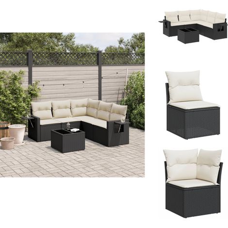 Salon de jardin 6 pcs avec coussins noir résine tressée - Ensemble Salon De Jardin - Meuble De Jardin - Résine Tressée - Rotin Synthétique - Mobilier Extérieur (1/5)