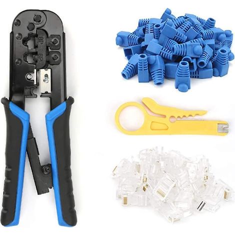 Pince à sertir Ethernet RJ45 RJ11 RJ12, outil de sertissage réseau avec coupe-câble et dénudeur, ratchet, bleu, pour connecteurs modulaires (1/5)