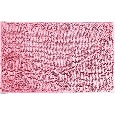 Tapis shaggy pour chambre, tapis moelleux et duveteux en fausse fourrure pour la décoration hivernale et de Noël, tapis de bain rectangulaire antidérapant, lavable et absorbant - Rose 60 x 90 cm