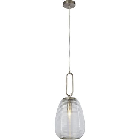 Searchlight Elixir Luminaire suspendu en verre nervuré à 1 lumière, verre transparent, nickel satiné (1/3)