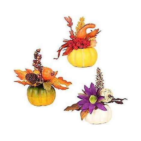 Lot de 3 mini-citrouilles artificielles pour la décoration de Thanksgiving, récolte d'automne, fausses citrouilles, feuilles d'érable, décoration de table, fleurs artificielles pour la maison, mariage