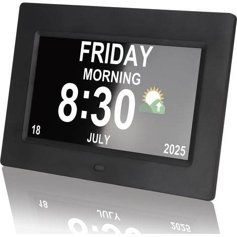 Réveil numérique avec grand écran de 7"  8 alarmes personnalisées et rappels de médicaments  Horloge de démence pour ordinateur/mur pour personnes âgées avec simple