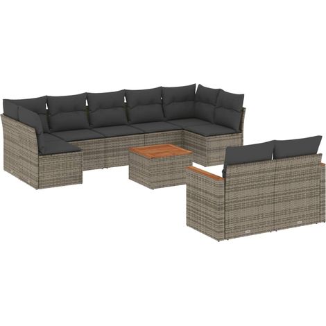 Maison Exclusive - Set de sofás de jardín 10 pzas con cojines rat (1/3)