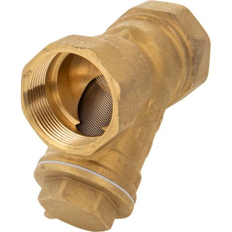 tecuro Schrägsitz-Schmutzfänger G 1 1/2 Zoll (DN 40) mit Edelstahlsieb 0,5 mm Maschenweite, Messing