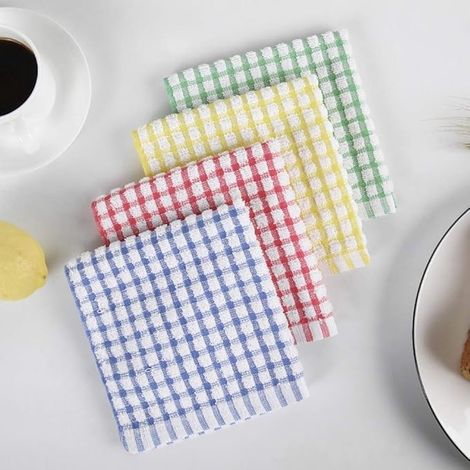 Set di 8 panni per piatti - Panni per piatti - Panni piccoli - Panni per la pulizia - Panni per la pulizia in microfibra - 30 x 30 cm - Cotone - 2 rossi + 2 gialli + 2 blu + 2 verdi (1/5)
