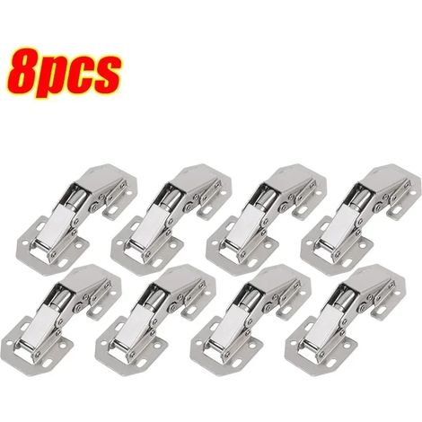 (8 pièces) Charnières de porte de placard en acier inoxydable à 90 degrés, sans perçage, avec butée intégrée. Kits de quincaillerie pour meubles et armoires. (1/5)