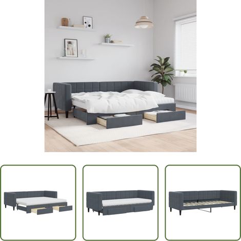 vidaXL Sofa-Bett - Tagesbett Ausziehbar mit Schubladen Dunkelgrau 80x200 cm Samt (1/5)