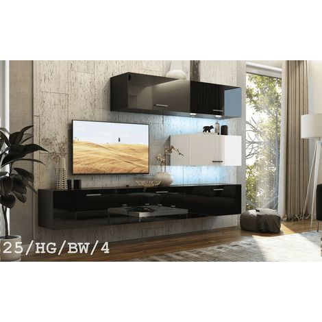 Ensemble meuble TV CONCEPT 25-25-HG-BW-4 noir-blanc brillant 166-249 x 35 x 191 cm