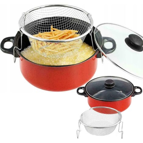 WW29 Frittiertopf für Pommes frites, Fisch, Hähnchen, Donuts, Sieb, Fritteuse + Korb (1/5)