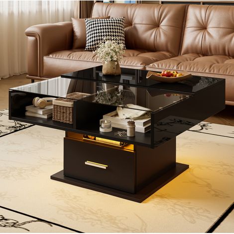 Tavolino da caffè alzabile LED 78 x 78 cm in pannelli di particelle nero HAVRYA (1/5)