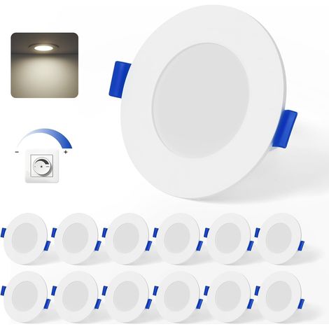 Lot de 12 Spot LED Encastrable, 4W 370LM Spots de Plafond Extra Plat Blanc Neutre 4000K, Trou Φ65-85mm, AC220-240V, IP44 Spot Salle de Bain LED pour Salon Cuisine, Non Dimmable (1/5)