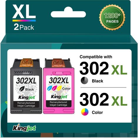 302XL Cartouches d'encre pour HP 302 XL 302XL Compatible avec HP Deskjet 3630 3636 3639 2130 1110 Envy 4520 4525 4524 4527 Officejet 3831 4650 4658 3833 (1 Noir, 1 Couleur) (1/5)