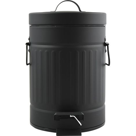 Poubelle à pédale Habana - en Acier - Design Moderne et Élégant - Ronde - Ouverture Facile - Seau Intérieur Amovible - Accessoire Salle de Bain ou Cuisine - 3 L - 17x26,5 cm - Noir (1/5)