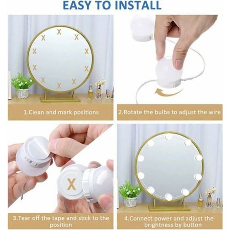 Lampe Miroir LED - Kit 14 Ampoules - Câble USB Réglable - 3 Températures Couleur - 10 Niveaux Dimmable - Pour Coiffeuse (1/4)