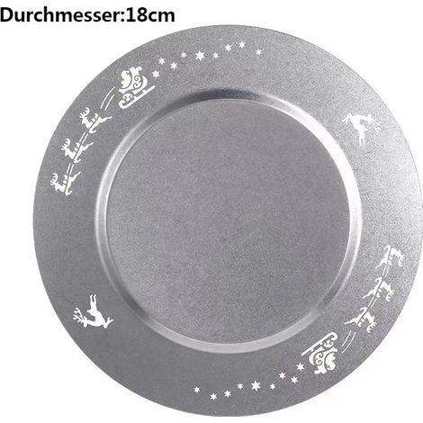 Assiette de Noël réutilisable en acier inoxydable, décoration de l'Avent, assiette à biscuits Père Noël, 18 cm, gris argenté (1/5)