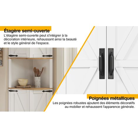 39,5 × 39,5 × 180 cm. Armoire sur étaggere. 5 compartiments de rangement. Armoire à cuisine en style vintage. Finition en bois blanc. Style rustique. Meuble compact et pratique pour l’espace disponibl (1/5)
