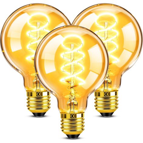 Ampoule LED E27 4W Dimmable 40W Verre Ambré Blanc Chaud 2200K Globe G80 Ampoule Rétro Filament Lampe Décorative (1/5)