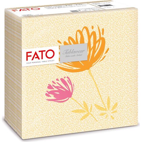 Fato, Tovaglioli in Carta a secco, Airlaid, Effetto Tessuto, Confezione da 50 tovaglioli, Formato 40x40 piegato in 4, Decoro Magnolia Mandarino (1/5)